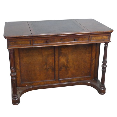 596 - A good Victorian burr walnut writing Desk, moulded rectangular top with adjustable tooled leath... 