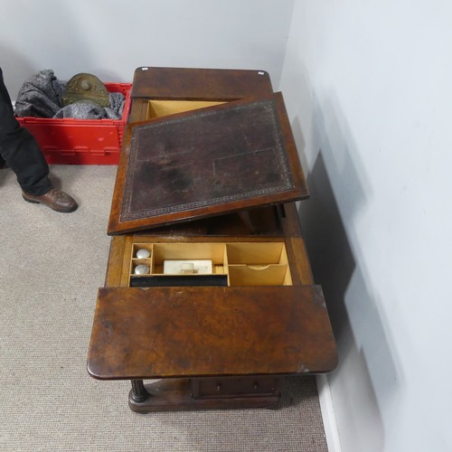 596 - A good Victorian burr walnut writing Desk, moulded rectangular top with adjustable tooled leath... 