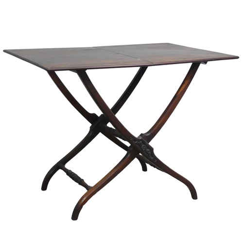 592 - A Victorian rosewood folding coaching Table, raised on a chamfered X-shaped stand with tapering... 