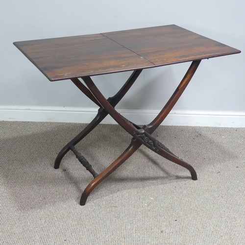 592 - A Victorian rosewood folding coaching Table, raised on a chamfered X-shaped stand with tapering... 