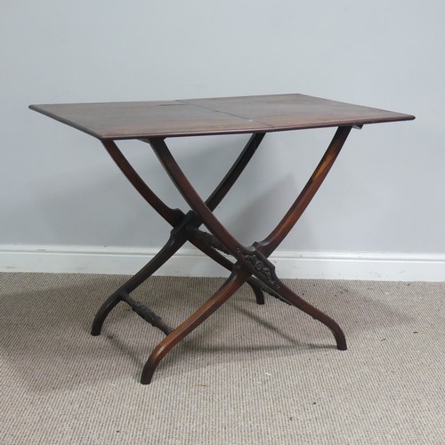 592 - A Victorian rosewood folding coaching Table, raised on a chamfered X-shaped stand with tapering... 