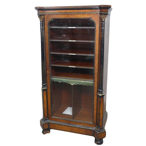 642 - An Edwardian burr walnut veneered and ebonised music Cabinet, shaped top with gilt metal beading, ab... 