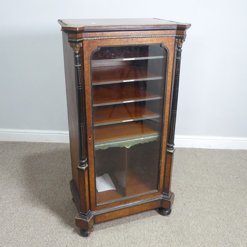 642 - An Edwardian burr walnut veneered and ebonised music Cabinet, shaped top with gilt metal beading, ab... 