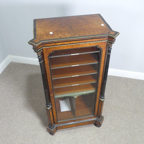 642 - An Edwardian burr walnut veneered and ebonised music Cabinet, shaped top with gilt metal beading, ab... 