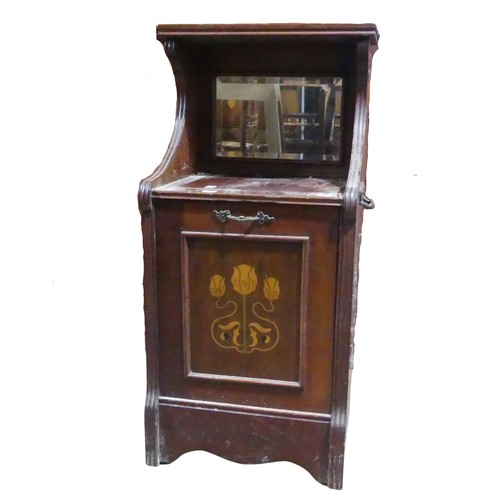 715 - An Edwardian mahogany Purdonium, with Art Nouveau inspired stylised floral inlay to panelled door, m... 