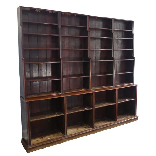 643 - A very large unusual mid 19th century mahogany waterfall open Bookcase, made of two large sections, ... 