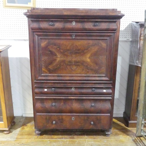 559 - An antique possibly 19th century French flame mahogany secretaire Abattant, moulded top above single... 