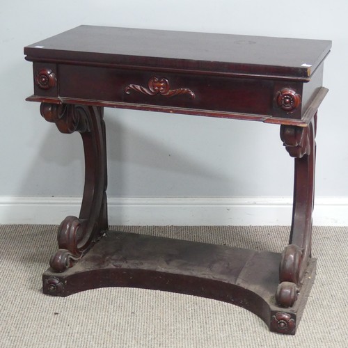 591 - A Victorian mahogany console Table, rectangular top raised on carved cabriole supports, W 82 cm x H ... 