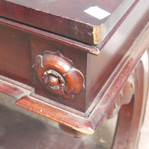 591 - A Victorian mahogany console Table, rectangular top raised on carved cabriole supports, W 82 cm x H ... 