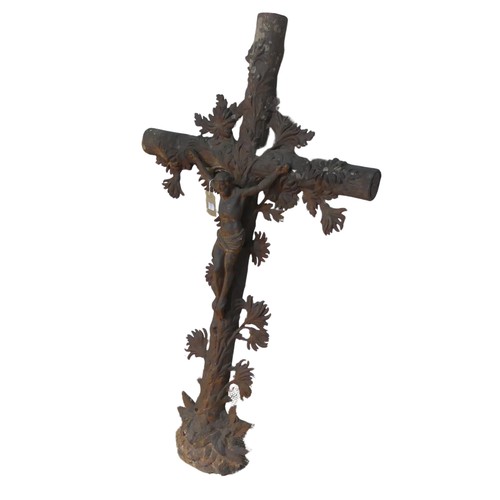 687 - A very large antique possibly late 19th century French cast iron Crucifix, depicting Christ surround... 