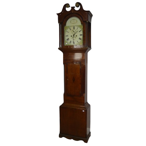 377 - A Georgian mahogany 8-day Longcase Clock, the 12'' painted dial with Roman numerals and seconds, sig... 