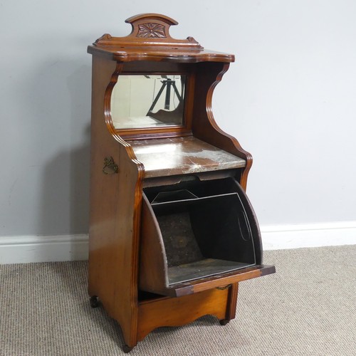 651 - An Edwardian mahogany coal Purdonium, serpentine top above mirror, over marble slab and hinged lined... 