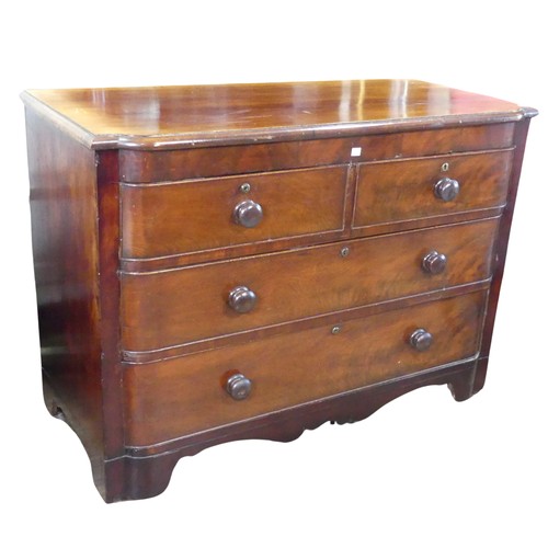 667 - An antique mahogany bow-fronted Chest of drawers, shaped top over two short flame mahogany drawers a... 