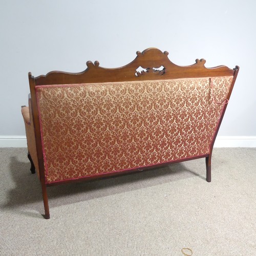 662 - An Edwardian mahogany framed three-seat parlour Sofa, with carved shell and scroll pediment above up... 