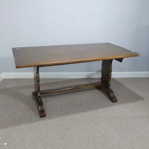 609 - A craftsman style oak refectory dining Table, retailed by 'Shepherd & Hedger, Southampton', labe... 