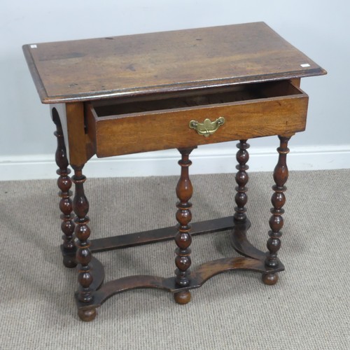 611 - An antique Queen Anne style oak side Table, rectangular overhanging moulded top above singular friez... 