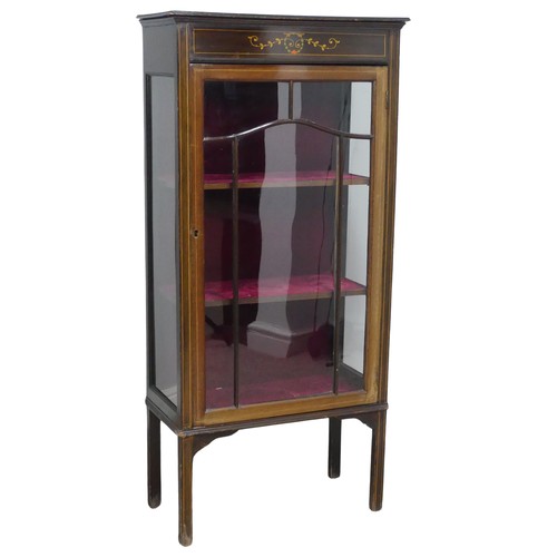 619 - A small Edwardian mahogany painted and inlaid display Cabinet, astragal glazed door enclosing velvet... 