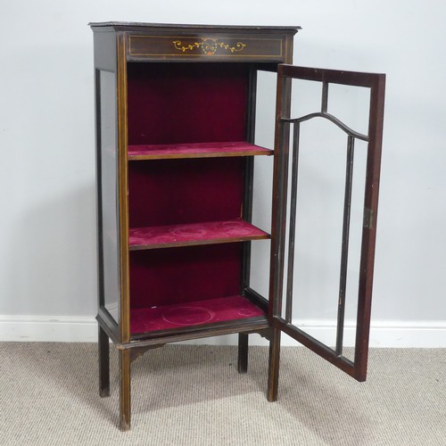 619 - A small Edwardian mahogany painted and inlaid display Cabinet, astragal glazed door enclosing velvet... 