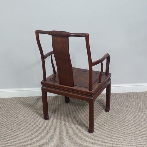 129 - A 20th century Chinese hardwood open Armchair, raised on tapering supports, W 56 cm x H 96 cm x D 46... 