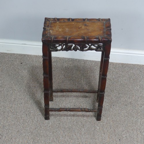 135 - A antique harlequin set of three Chinese carved hardwood Plant Stands / Tables, largest having a squ... 