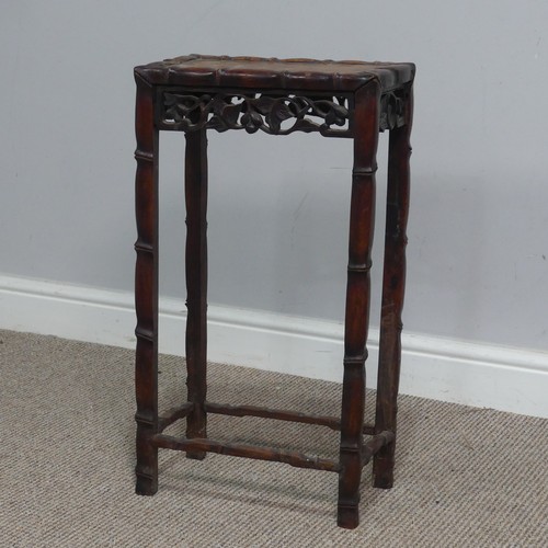 135 - A antique harlequin set of three Chinese carved hardwood Plant Stands / Tables, largest having a squ... 