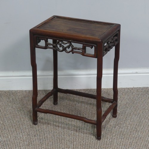 135 - A antique harlequin set of three Chinese carved hardwood Plant Stands / Tables, largest having a squ... 