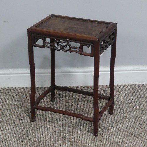 135 - A antique harlequin set of three Chinese carved hardwood Plant Stands / Tables, largest having a squ... 