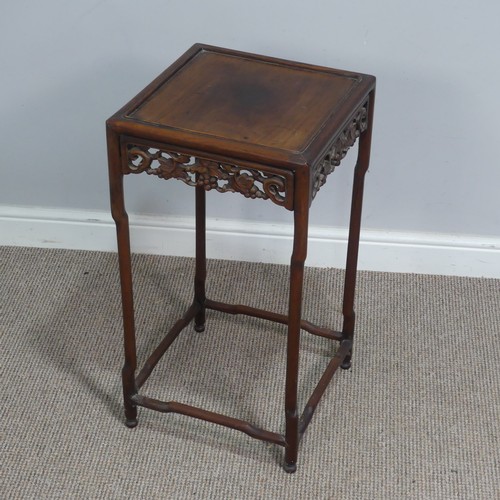 135 - A antique harlequin set of three Chinese carved hardwood Plant Stands / Tables, largest having a squ... 