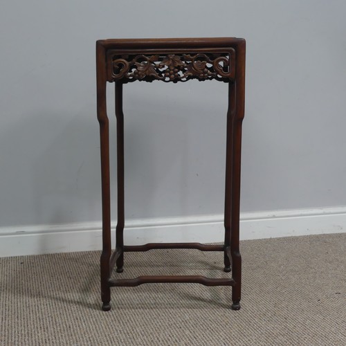 135 - A antique harlequin set of three Chinese carved hardwood Plant Stands / Tables, largest having a squ... 