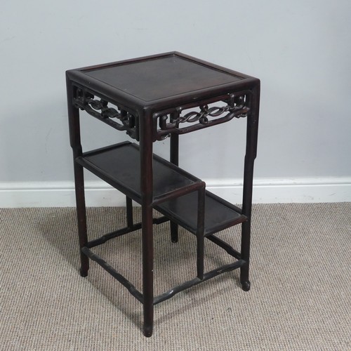 140 - An antique Chinese hardwood Side Table, probably rosewood, square top with pierced and carved foliat... 