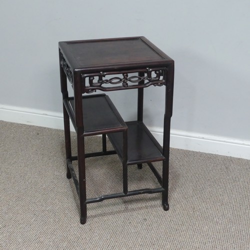 140 - An antique Chinese hardwood Side Table, probably rosewood, square top with pierced and carved foliat... 