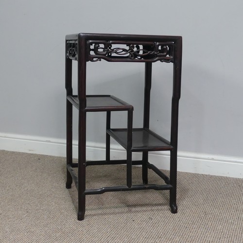 140 - An antique Chinese hardwood Side Table, probably rosewood, square top with pierced and carved foliat... 