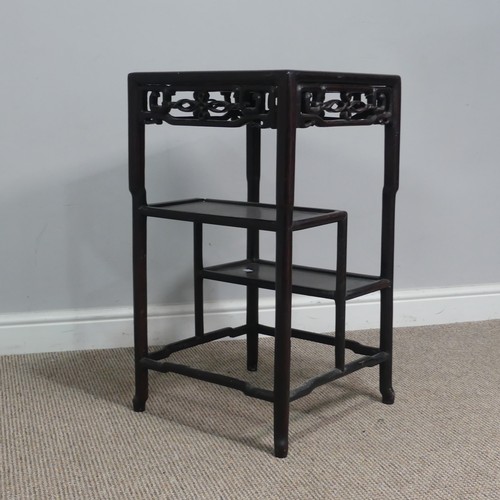 140 - An antique Chinese hardwood Side Table, probably rosewood, square top with pierced and carved foliat... 