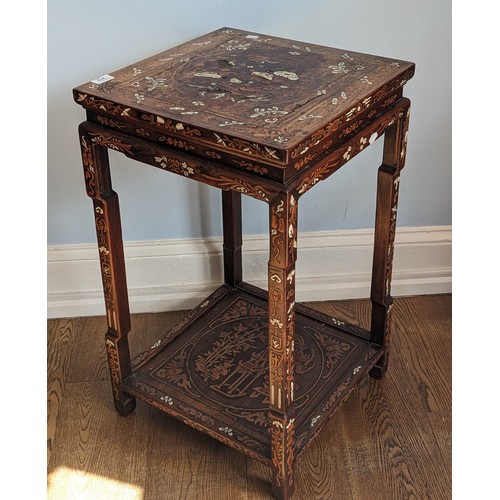 145 - A fine 19th century Chinese hardwood inlaid side Table, inlaid with ivory and exotic woods, square t... 