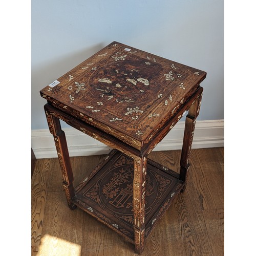 145 - A fine 19th century Chinese hardwood inlaid side Table, inlaid with ivory and exotic woods, square t... 