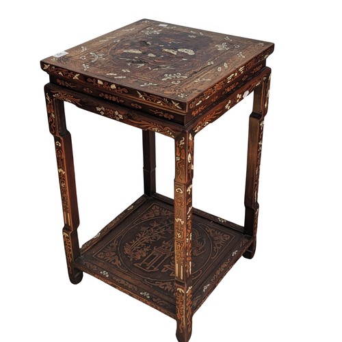 145 - A fine 19th century Chinese hardwood inlaid side Table, inlaid with ivory and exotic woods, square t... 