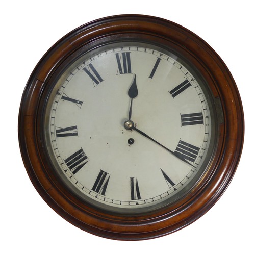 372 - A Victorian mahogany circular wall Clock, single fusee movement, moulded mahogany and brass circular... 