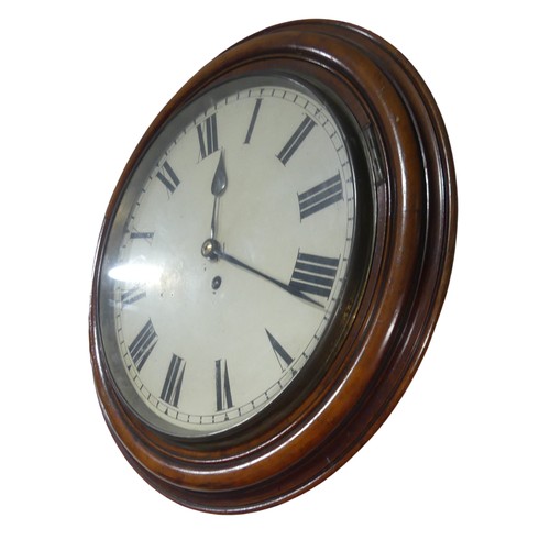 372 - A Victorian mahogany circular wall Clock, single fusee movement, moulded mahogany and brass circular... 