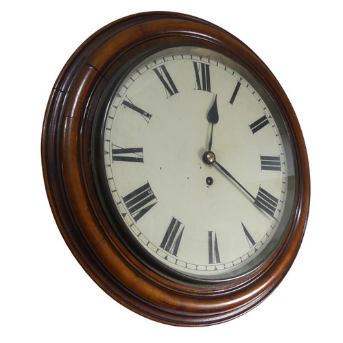 372 - A Victorian mahogany circular wall Clock, single fusee movement, moulded mahogany and brass circular... 