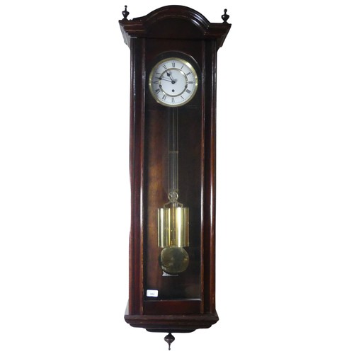 380 - A mahogany Vienna Regulator wall Clock, dial stamped 'made in Germany', W 38.5 cm x H 130 cm x D 21 ... 