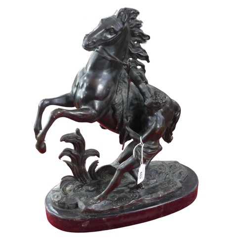 482 - A 19th century bronzed figure of a 'Marley Horse', signed 'Coustou', after Guillaume Coustou, H 41 c... 