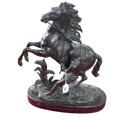 482 - A 19th century bronzed figure of a 'Marley Horse', signed 'Coustou', after Guillaume Coustou, H 41 c... 