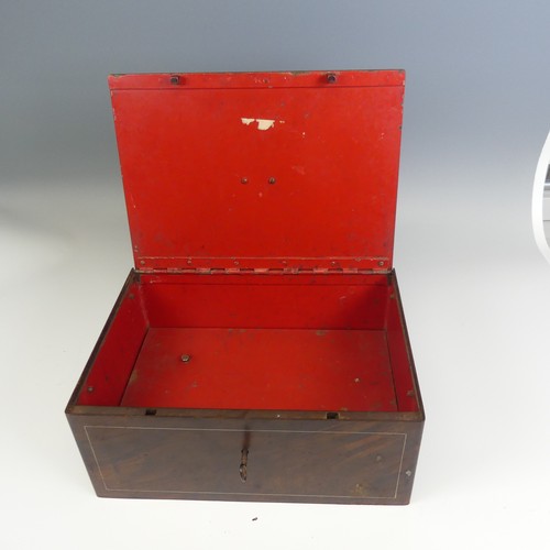 575 - A vintage metal faux-wood painted lock Box, with hidden alarm and anchor to base, W 35.5 cm x H 14 c... 