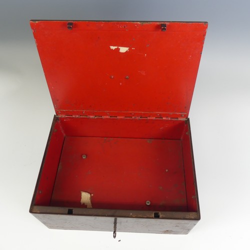 575 - A vintage metal faux-wood painted lock Box, with hidden alarm and anchor to base, W 35.5 cm x H 14 c... 