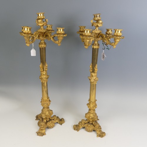 533 - A pair of late 19th century French ormolu Candelabra, circa 1860, with five light branches, lobed ca... 