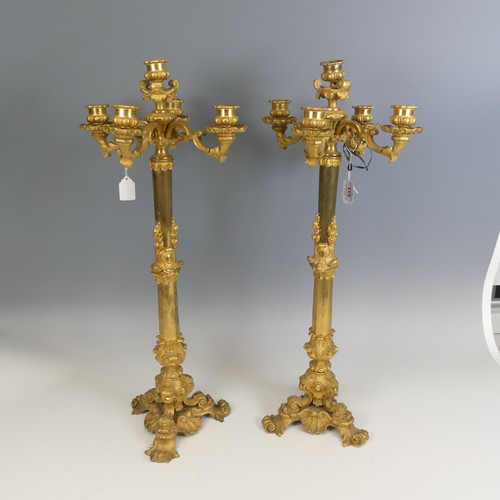 533 - A pair of late 19th century French ormolu Candelabra, circa 1860, with five light branches, lobed ca... 