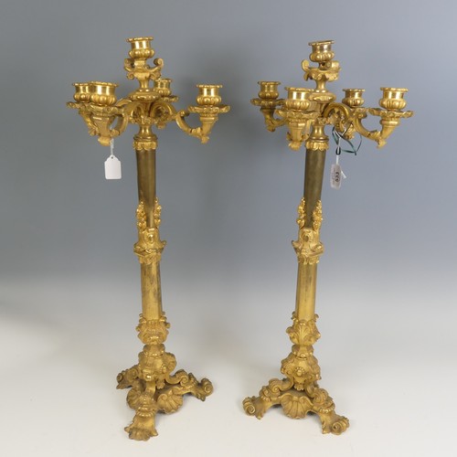 533 - A pair of late 19th century French ormolu Candelabra, circa 1860, with five light branches, lobed ca... 