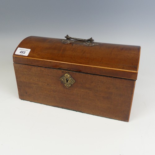 493 - An early 19th century mahogany dome topped Tea Caddy, hinged top enclosing mixing bowl and two lift-... 