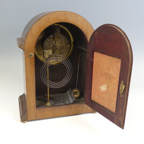 368 - A late 19th / early 20th century mahogany inlaid mantel Clock, with a stamped 'Japy Freres' movement... 