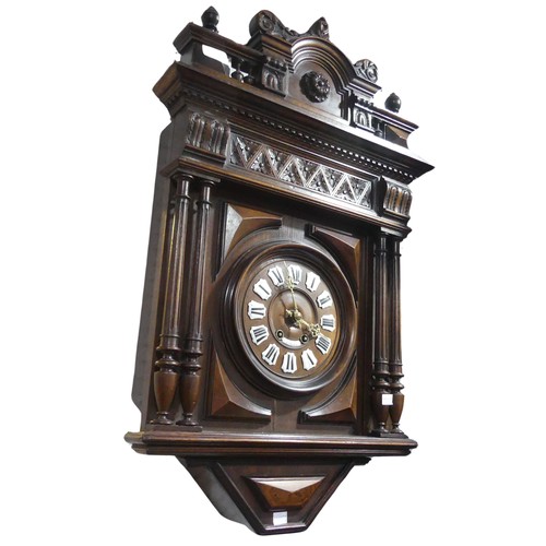 378 - A late 19th century French carved mahogany wall Clock, 8'' mahogany dial with roman numerals on cera... 